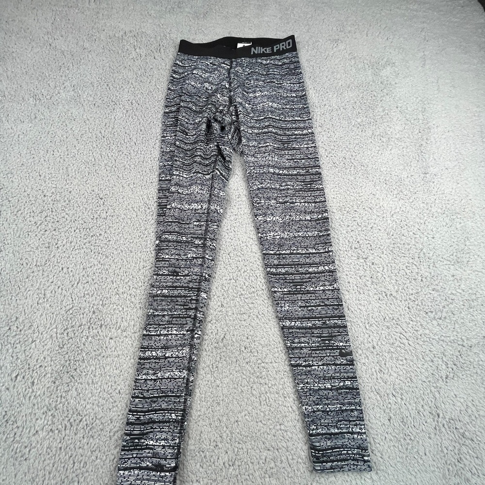 Nike Pro Dri-FIT Leggings Womens Small Black White Patterned Athletic‎ Gym Pants